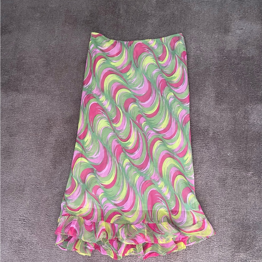 Betsey Johnson Pink and Green Swirl A-Line Skirt
